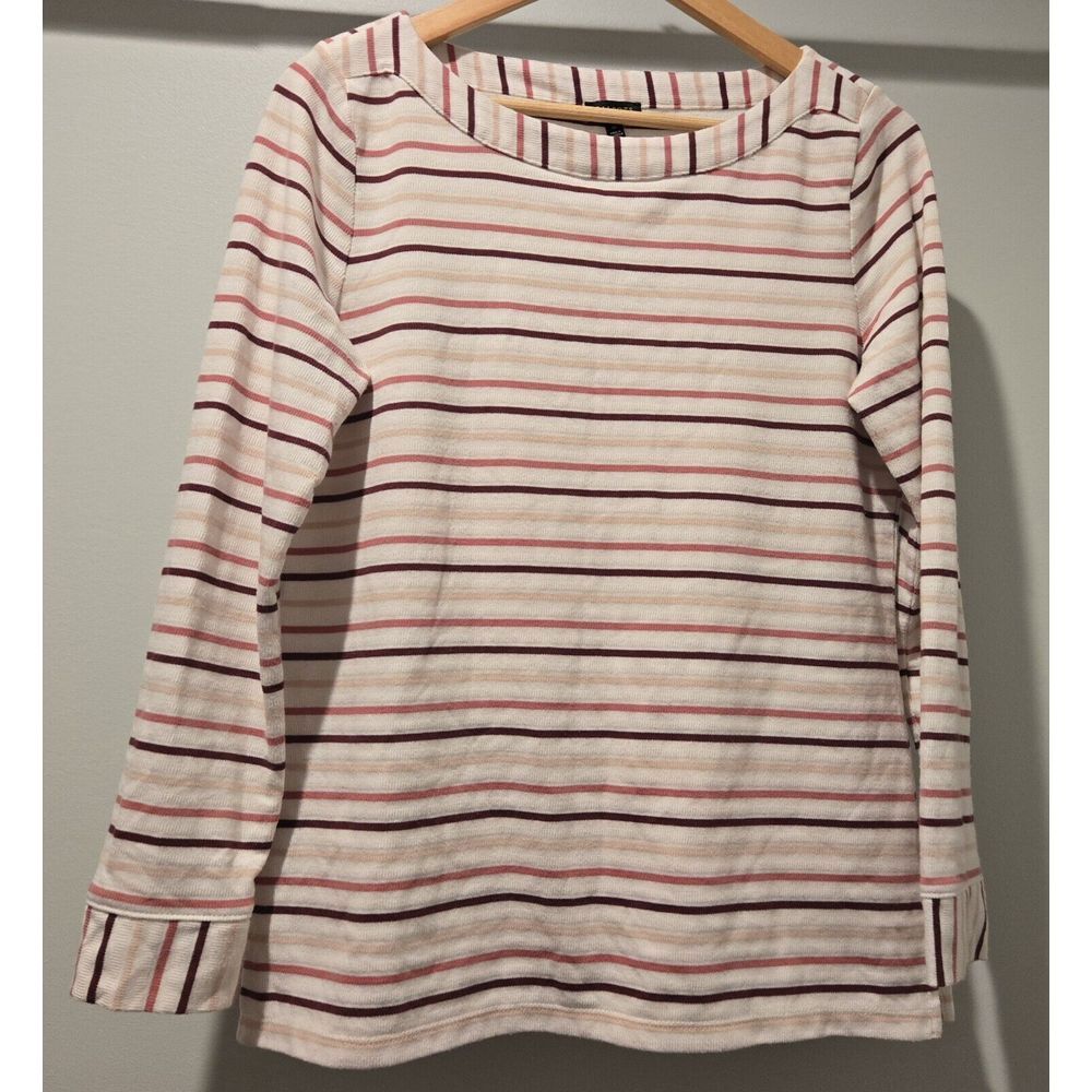 Talbots Striped Long Sleeve Top Boat‎ Neck Pink Beige Casual Womens Medium